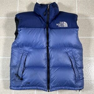 The North Face 700 Down Puffer Vest Women Small Blue Full Zip Packable Hood